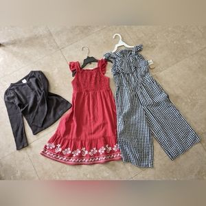 Girls 5T cotton Romper puff sleeve red dress ruffle Summer set